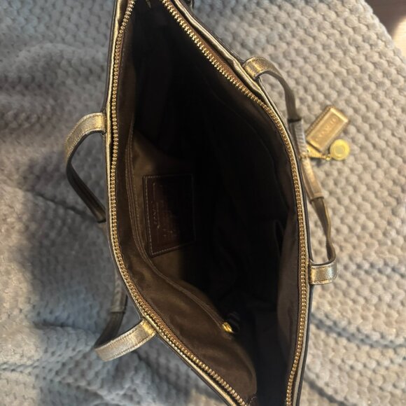 Coach Metallic Signature Patchwork Tote Bag — Bronze / Gold Trim — Style F13548 - Picture 13 of 15